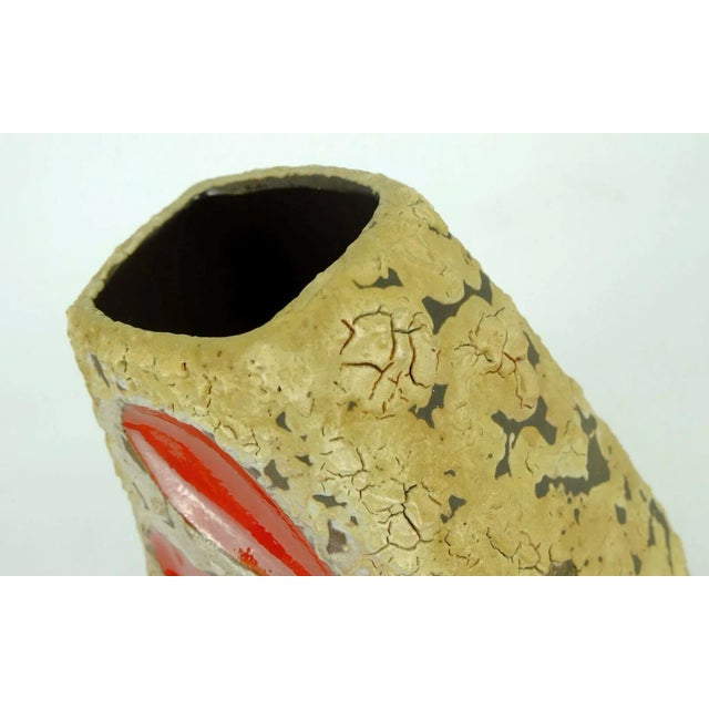 1960s Mid-Century West German Fat Lava Ceramic Vase with Beige on Dark Brown Glaze & Red Leaf Decoration from Emons & Soehne For Sale - Image 5 of 10