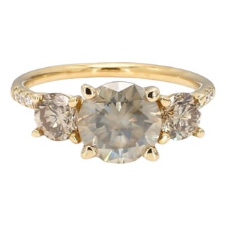 Bochic “Vintage” Fancy Chocolate, Greenish 3 Diamond 18K Rose Gold Ring For Sale