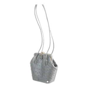 1990s Judith Leiber Ostrich Skin Hexagon Shoulder Bag Silver Grey Gold