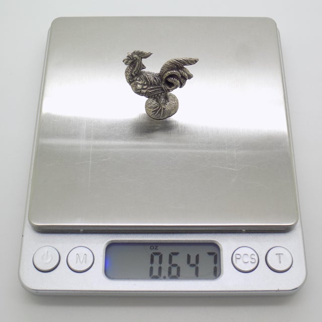 Silver Vintage Italian Handmade Genuine Silver Cockerel Roaster Figurine Miniature For Sale - Image 8 of 9