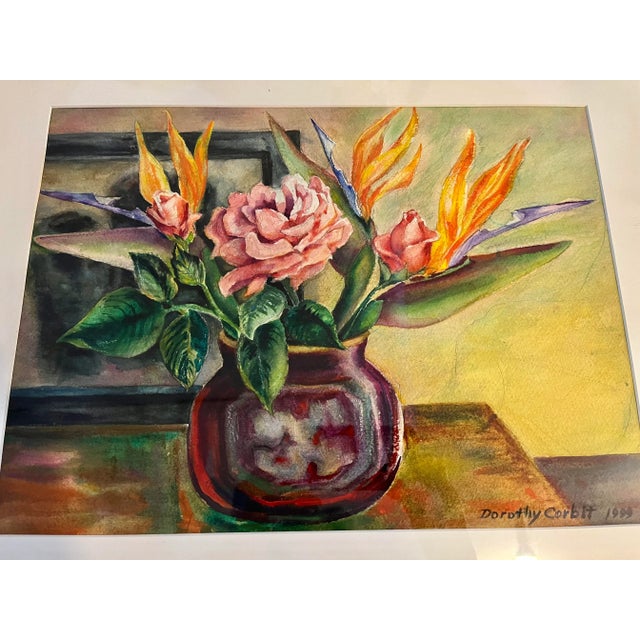 1990s 1999 Floral Arrangement in a Vase Still Life Painting by Dorothy Dickensen Corbit, Framed For Sale - Image 5 of 10