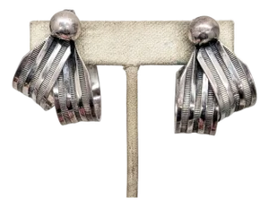 Vintage 1955 Signed Napier Silvertone Double "Ribbon" Clip Earrings