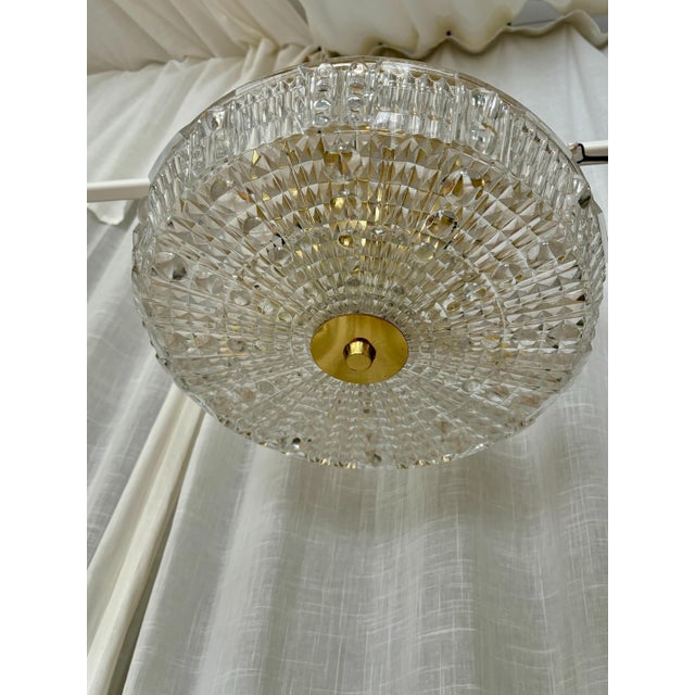 Orrefors Crystal Glass Hanging Lamp with Brass Elements attributed to Carl Fagerlund for Orrefors, 1960s For Sale - Image 4 of 11