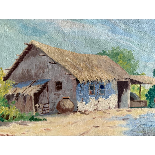 Impressionist Ramos Catalan 1931 Original Oil Painting Landscape Thatch House by Mountains, Framed For Sale - Image 3 of 12