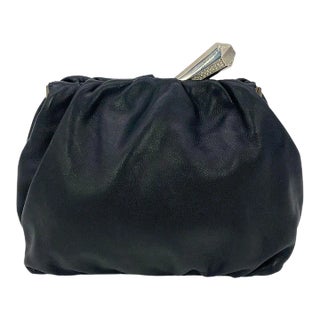 Judith Leiber Black Leather Crystal Diamond Top Clutch For Sale