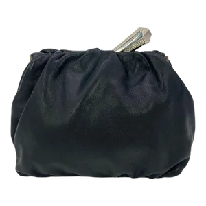 Judith Leiber Black Leather Crystal Diamond Top Clutch