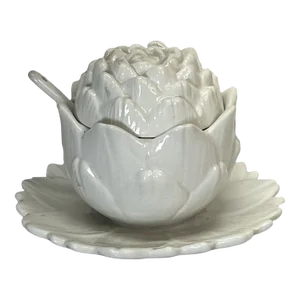Italian White Artichoke Condiment Server With Spoon