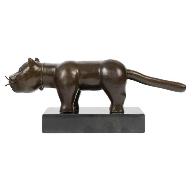 Sculpture of a Cat, Bronze on Marble Base, 20th Century. For Sale - Image 12 of 12