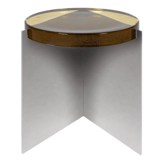 Alwa One Side Table with Amber Top & Brushed Stainless Steel Base by Sebastian Herkner for Pulpo For Sale