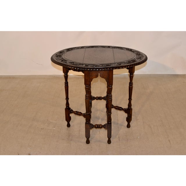 Wood 19th Century English Oak Carved Gate-Leg Table For Sale - Image 7 of 13
