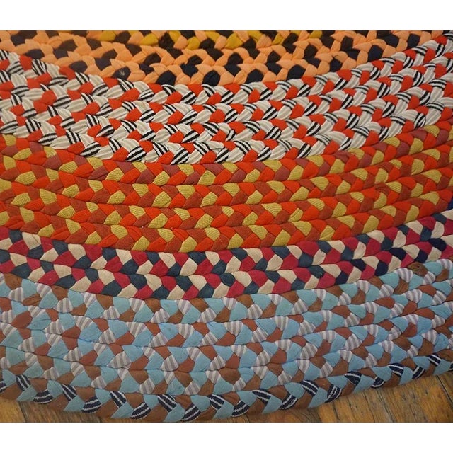 1930s Multi Background Wtih Folk Art Styles Round Antique American Braided Rug For Sale - Image 12 of 15