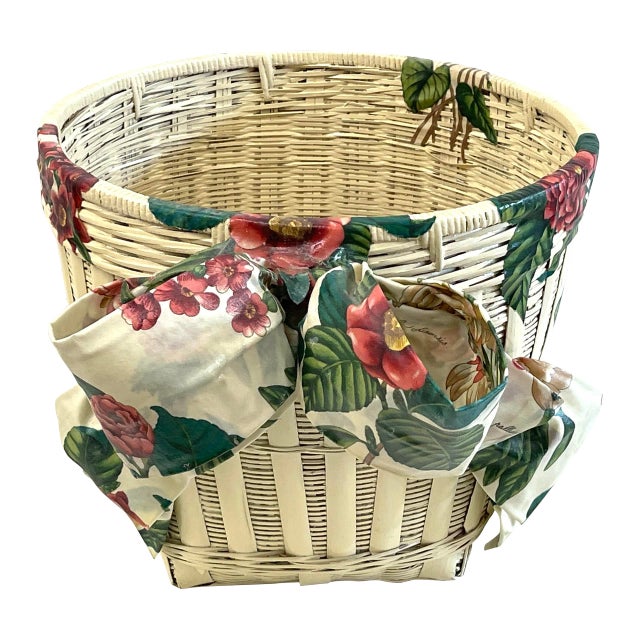 French Painted Floral Decoupage Basket Planter For Sale
