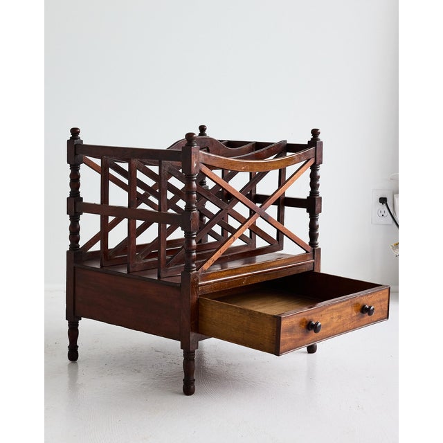 Late 19th Century Large English Regency Mahogany Canterbury Magazine Rack With Drawer, 19th Century For Sale - Image 5 of 16