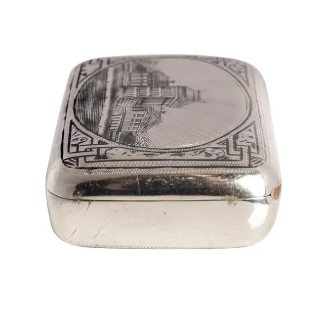 Victorian Antique Engraved 84 Silver Niello Tobacco Case Box, 1886 For Sale - Image 3 of 11