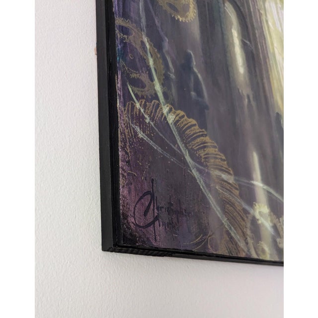 Contemporary Mont Saint Michel Abbey by Christopher Clark | Oil and Acrylic on Wood Panel Interior of an abbey with light streaming through windows. For Sale - Image 3 of 4