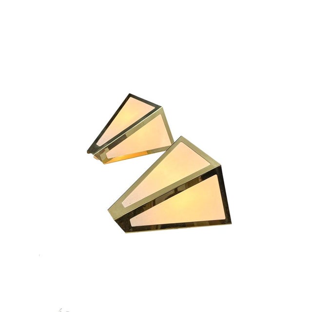 Pyramid Brass and Acrylic Geometric Wall Lights from Kullmann, 1970s, Set of 2 For Sale - Image 10 of 11