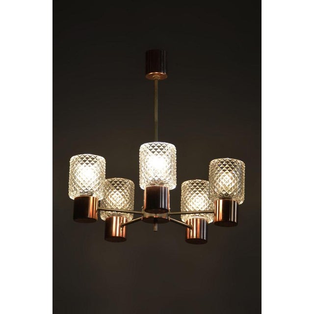 Mid-Century Chandelier in Chrome, Steel, Copper, and Glass, Czech, 1960s For Sale - Image 9 of 11