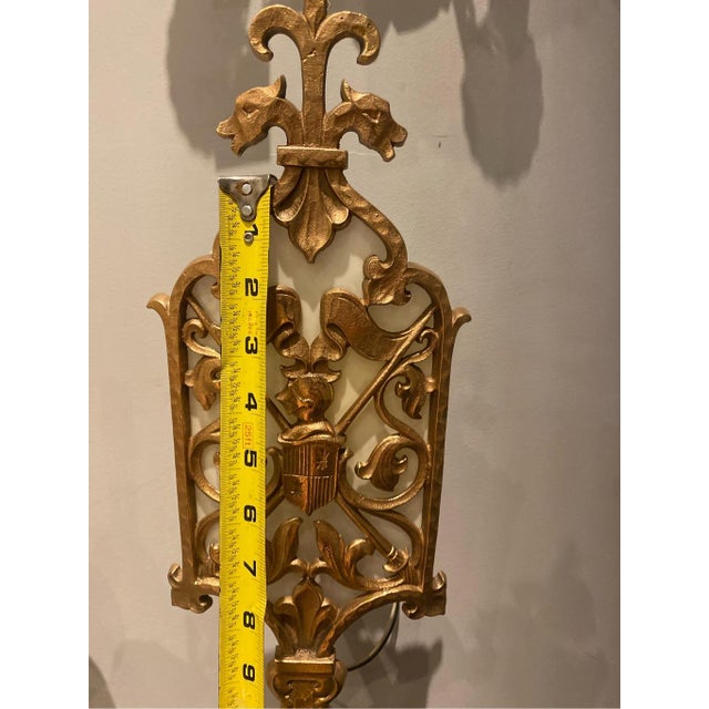 Antique Spanish Gothic Revival Style Fleur De Lis Bronze Wall Lamp For Sale - Image 9 of 9