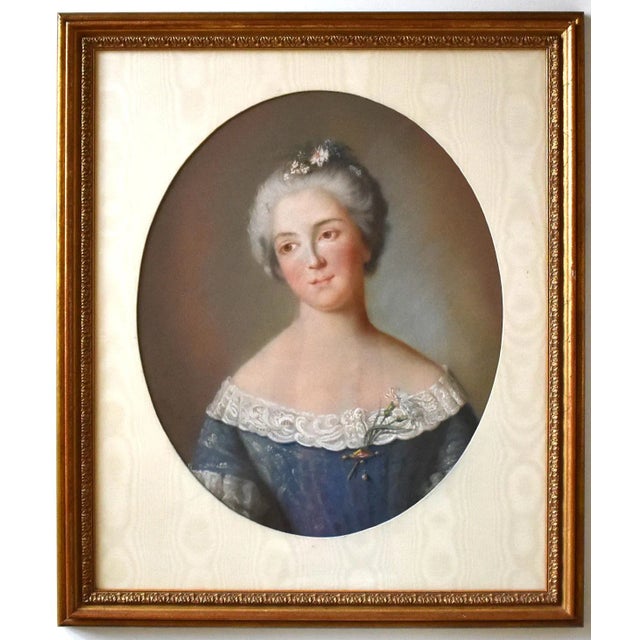 C. 1750s French School Pastel Portrait of a Lady in Blue For Sale - Image 12 of 12