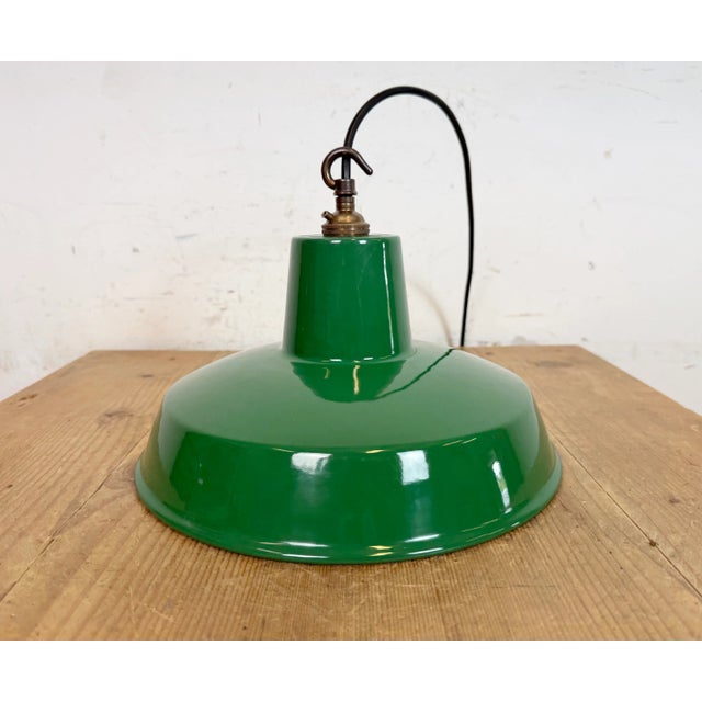 Industrial Green Enamel Factory Pendant Lamp, 1960s For Sale - Image 9 of 16
