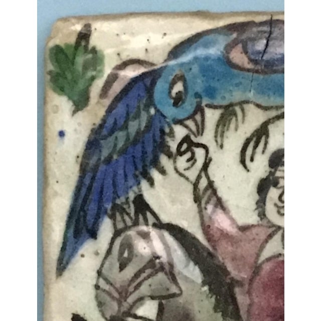 Antique 19th-Century Persian Qajar Dynasty Polychrome Tile – Falconer on Horseback For Sale - Image 4 of 7