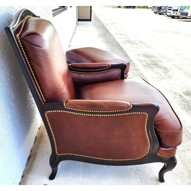 Leather Lounge Chair & Ottoman by Henredon For Sale In Miami - Image 6 of 12
