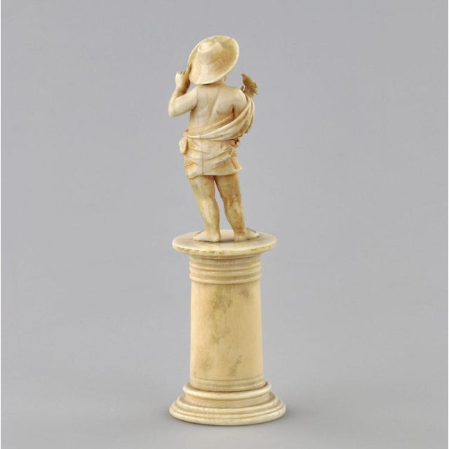 Carved Ivory Figurine of Boy with Bird, 1800s For Sale - Image 5 of 7