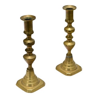 French Early 1900s Brass Candlesticks - A Pair For Sale