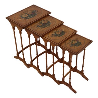 Set of 4 Adams Style Paint Decorated Satinwood Nesting Tables For Sale
