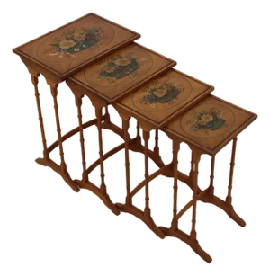 Set of 4 Adams Style Paint Decorated Satinwood Nesting Tables