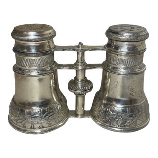 Rare Antique Silver-Plate Reed & Barton Binocular Shaped Salt and Pepper Shakers For Sale