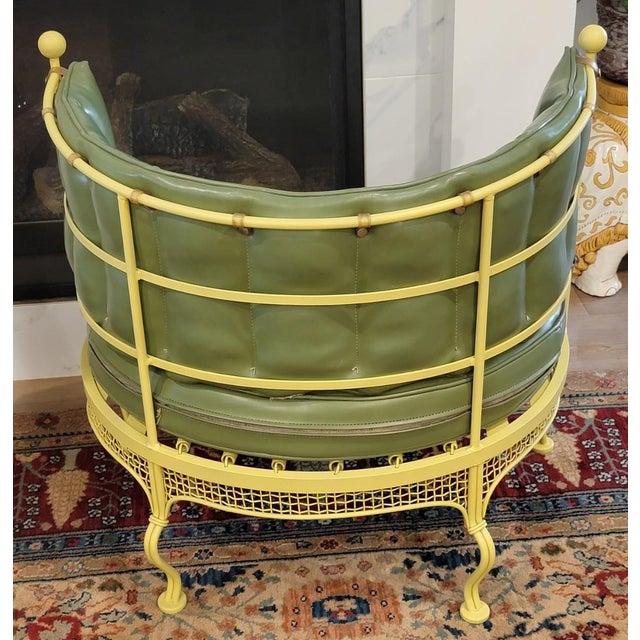 Exceptional 1950s Wrought Iron (Aluminum Ball Finials) Garden Tub Chair, Attributed to Russell Woodard (Designer) with...