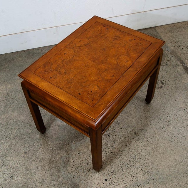 1960s Mid Century Modern Nightstand Side Table Drawer Burl Brass Single MCM Wood For Sale - Image 11 of 12