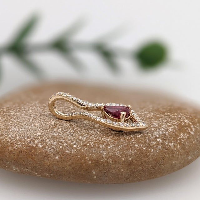 Mozambique Ruby Pendant With Natural Diamond Accents: Solid 14k Gold, 6x5mm For Sale - Image 10 of 10