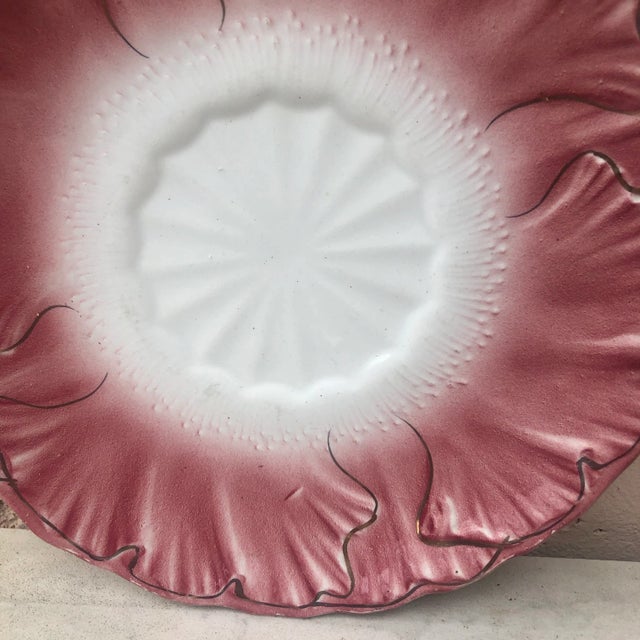 Shabby Chic Majolica Pink Flower Plate Keller & Guerin Luneville For Sale - Image 3 of 5