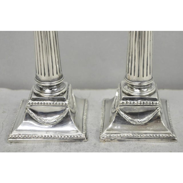 Vintage English Regency Silver Plated Classical Column Small Candlesticks - Pair For Sale - Image 4 of 16