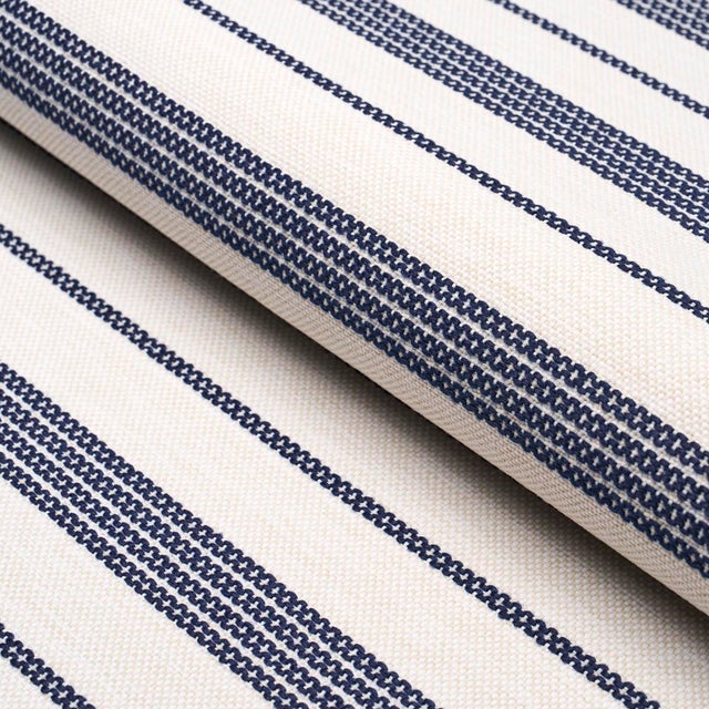 SAMPLE - Schumacher Serra Mesa Indoor/Outdoor Stripe Fabric In Navy For Sale