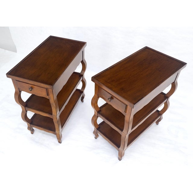 Pair of Baker 3 Tier One Drawer Rectangle Side End Tables Stands MINT For Sale - Image 10 of 13