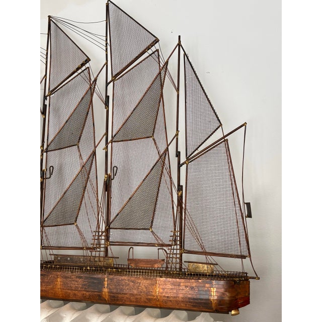1970s Modern Copper Schooner Sailing Ship Wall Sculpture by Curtis Jeré For Sale - Image 10 of 11