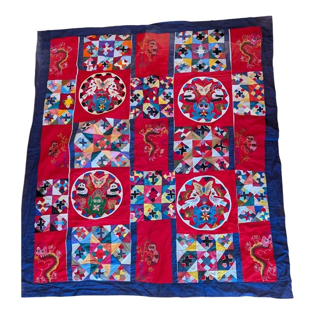 Vintage Double Sided Reversible Handmade Chinese "Bai Jia Bei" Quilt For Sale