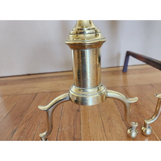 Antique 19th Century Federal Style Brass Andirons-A Pair For Sale - Image 11 of 12