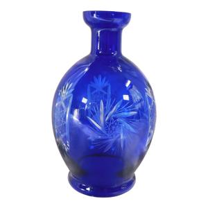 1960s Cobalt Cut to Clear Glass Vase