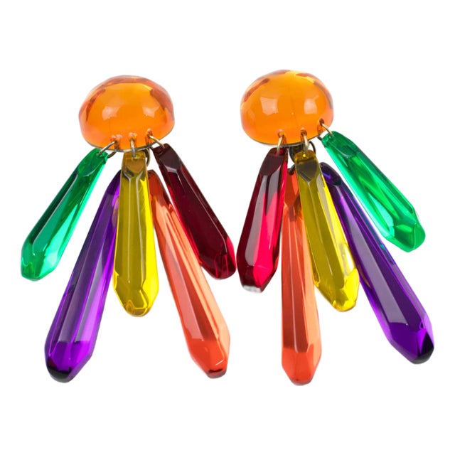 Kaso Massive Multicolor Acrylic Resin Clip Earrings- Set of 2 For Sale