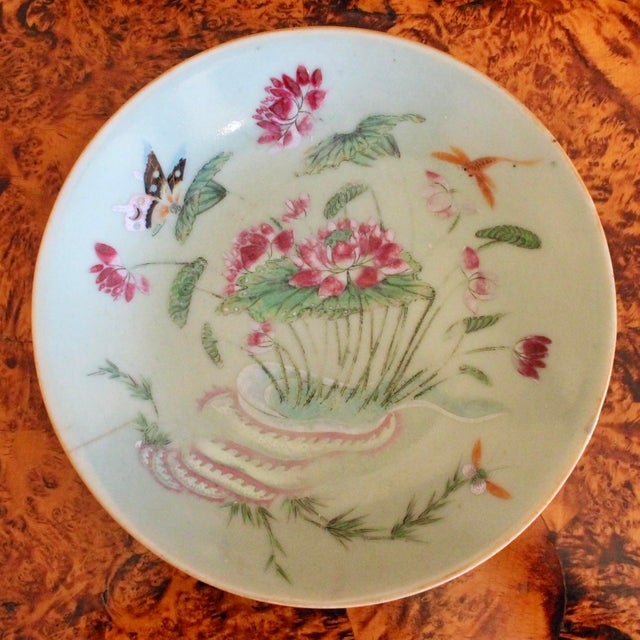 Trio of Rose Canton Chinese Export Porcelain Plates For Sale - Image 11 of 18