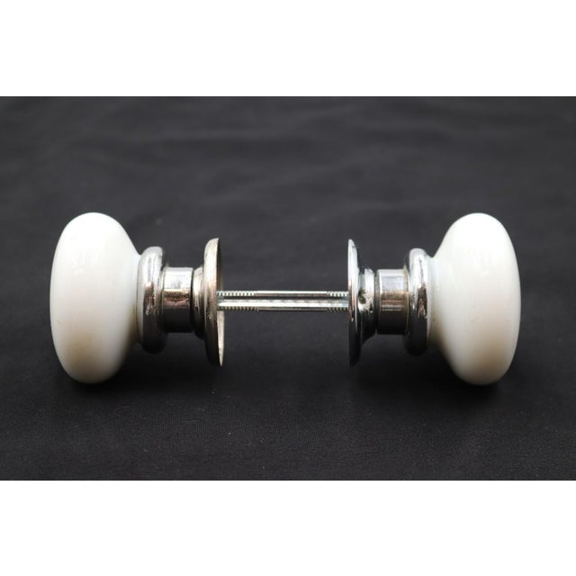 Antique Milk Glass Chrome Passage Door Knob Set For Sale - Image 4 of 8