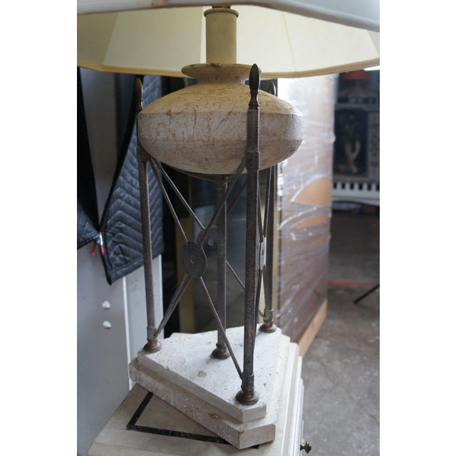 Vintage Neoclassical Directoire Style Travertine Stone & Iron Buffet Table Lamp For Sale - Image 6 of 11