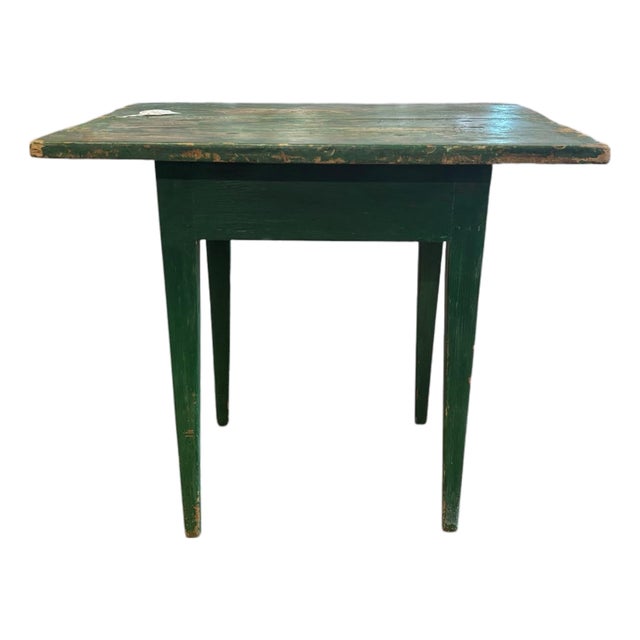 19th Century Primitive Green Painted Farm Table For Sale