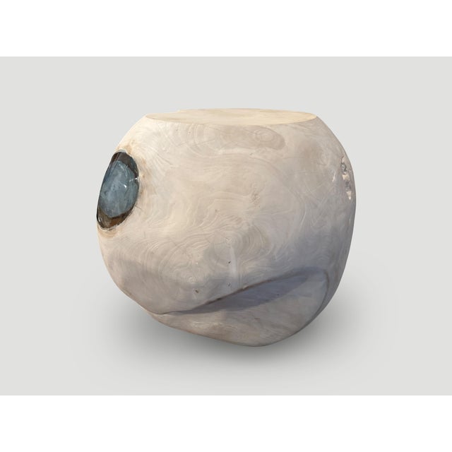 2010s Andrianna Shamaris Organic Teak Wood and Resin Drum Side Table For Sale - Image 5 of 5