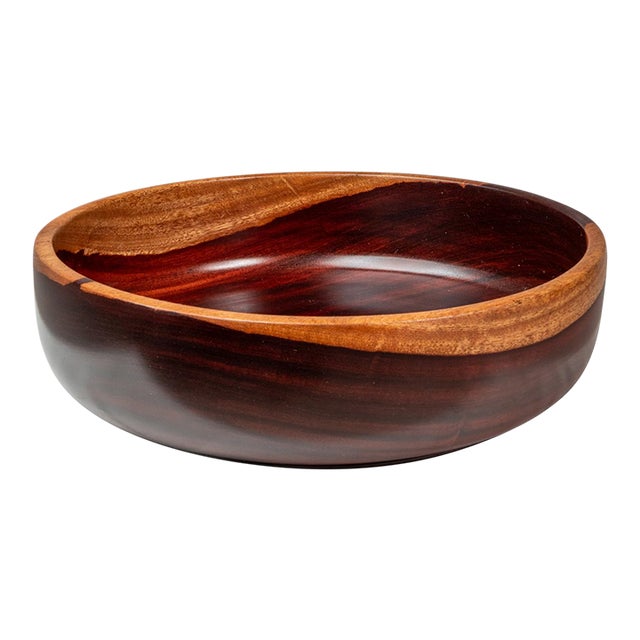 Mid-Century Modern Wood-Turned Hand-Crafted Serving Bowl in Solid Mahogany, C. 1970s For Sale