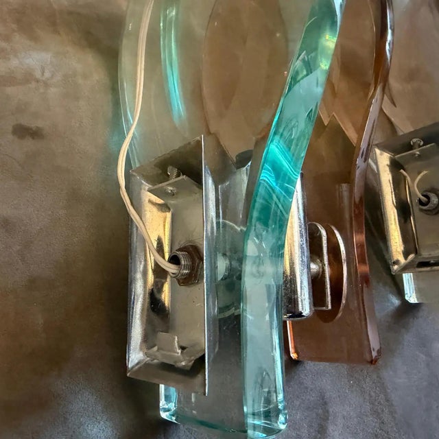 Metal 1960s Space Age Brown and Green Heavy Glass Wall Sconces by Veca For Sale - Image 7 of 12